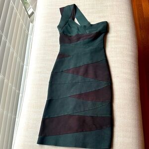 NWT! Herve Leger Green One-Shoulder Bodycon Dress